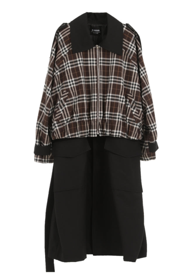A-WENDE(オウェンド) Plaid Crop Trench coat / black
