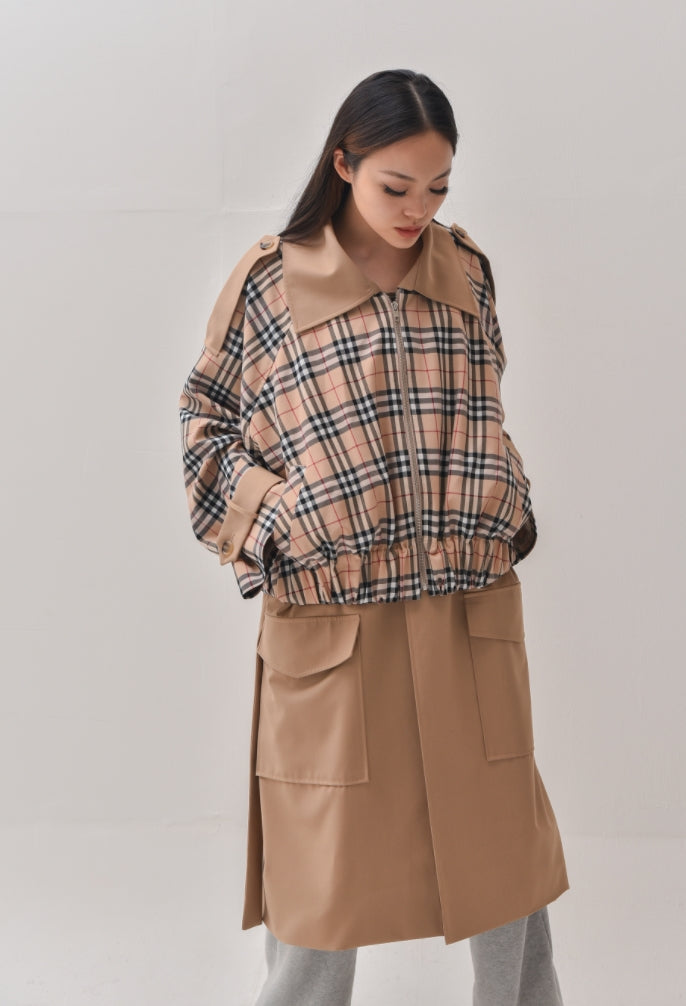 A-WENDE(オウェンド) Plaid Crop Trench coat / brown