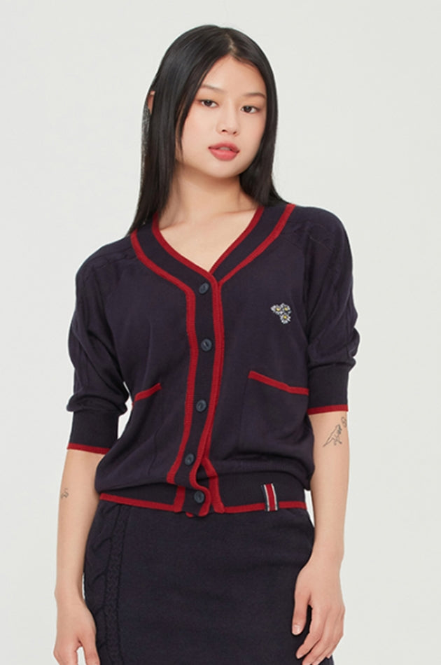 ロマンティッククラウン(ROMANTIC CROWN) WOMANS CABLE SHORT CARDIGAN_NAVY
