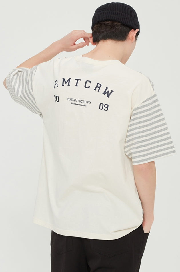 ロマンティッククラウン(ROMANTIC CROWN) STRIPE REVERSE TEE_OATMEAL