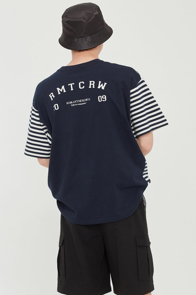 ロマンティッククラウン(ROMANTIC CROWN) STRIPE REVERSE TEE_NAVY