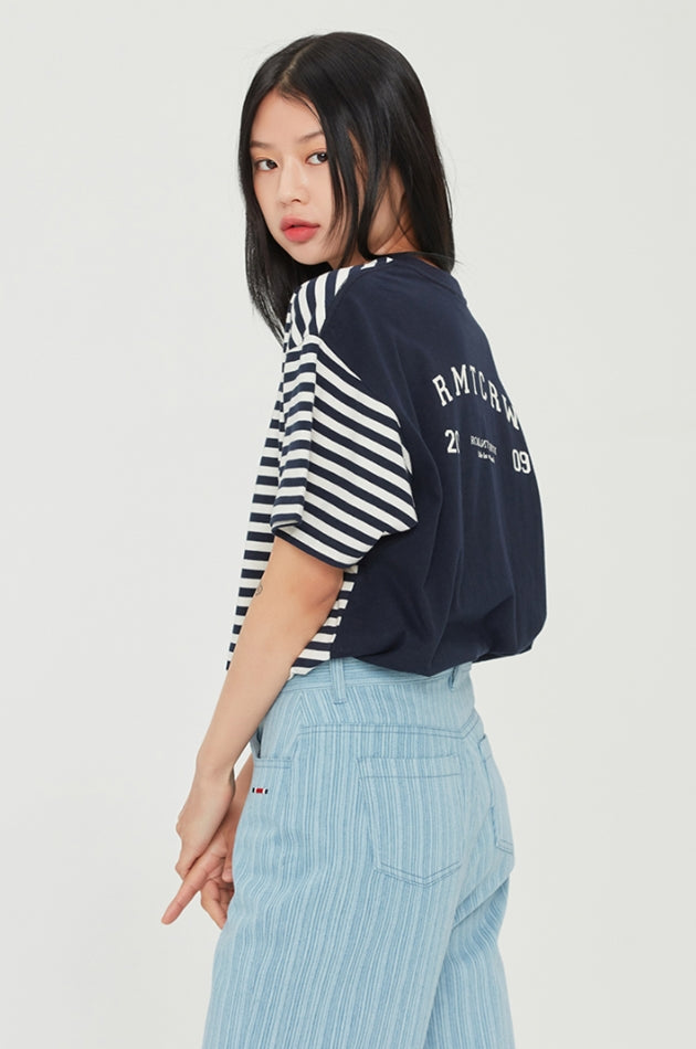 ロマンティッククラウン(ROMANTIC CROWN) STRIPE REVERSE TEE_NAVY