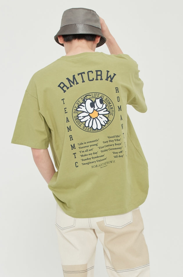 ロマンティッククラウン(ROMANTIC CROWN) FLOWER FACE SLOGAN TEE_LIGHT KHAKI
