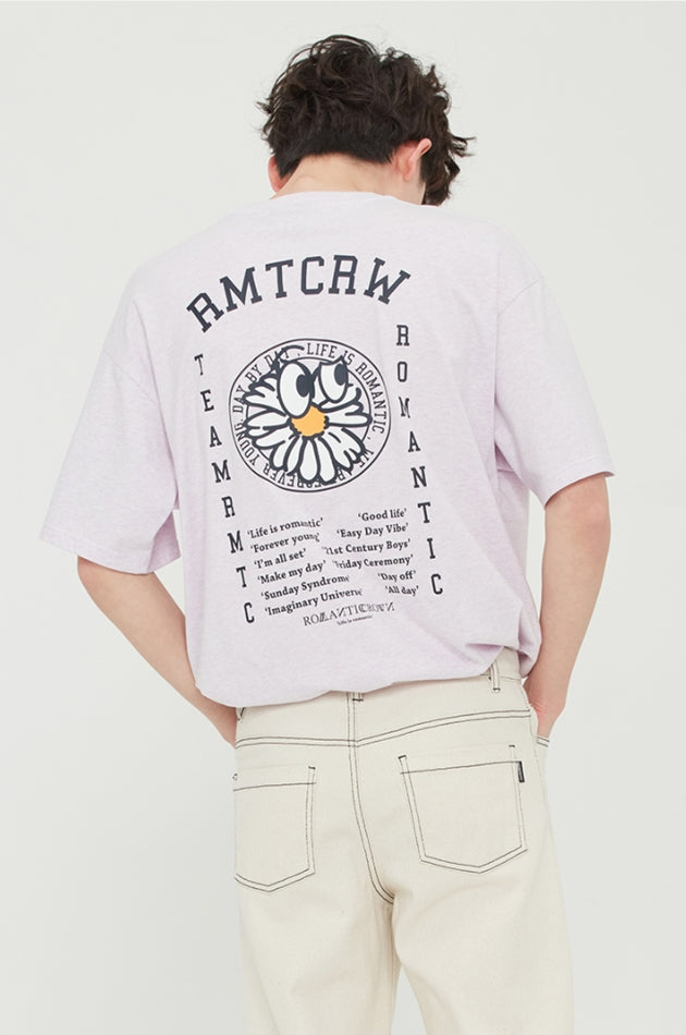 ロマンティッククラウン(ROMANTIC CROWN) FLOWER FACE SLOGAN TEE_MELANGE LIGHT PURPLE