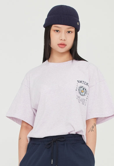ロマンティッククラウン(ROMANTIC CROWN) FLOWER FACE SLOGAN TEE_MELANGE LIGHT PURPLE