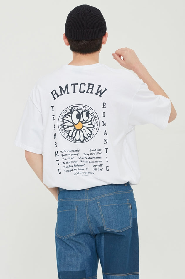 ロマンティッククラウン(ROMANTIC CROWN) FLOWER FACE SLOGAN TEE_WHITE