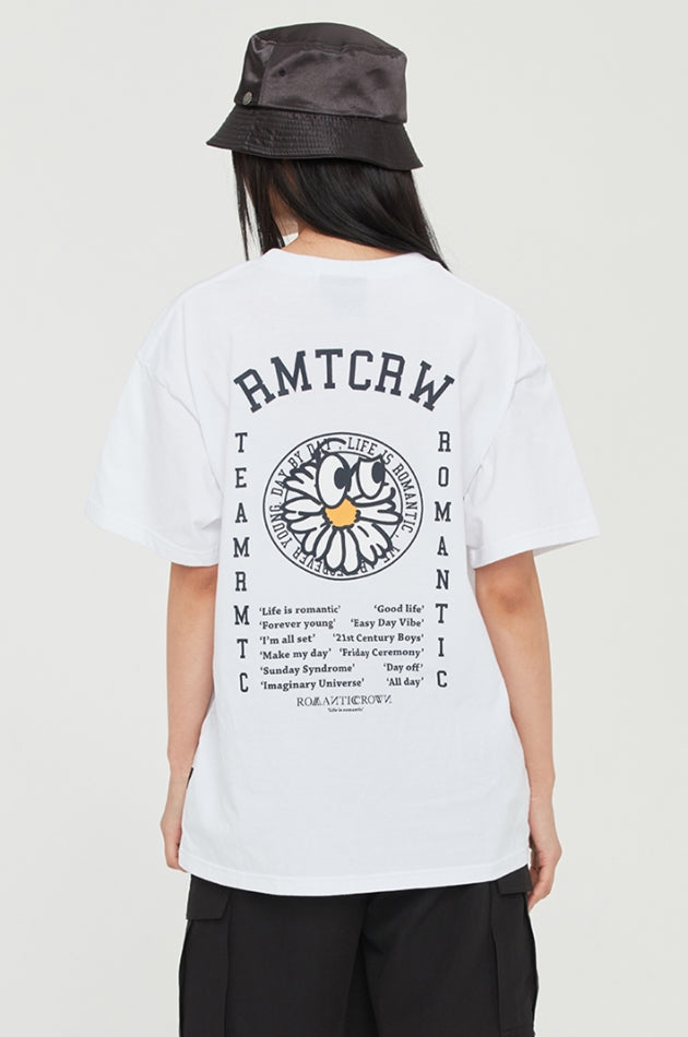 ロマンティッククラウン(ROMANTIC CROWN) FLOWER FACE SLOGAN TEE_WHITE