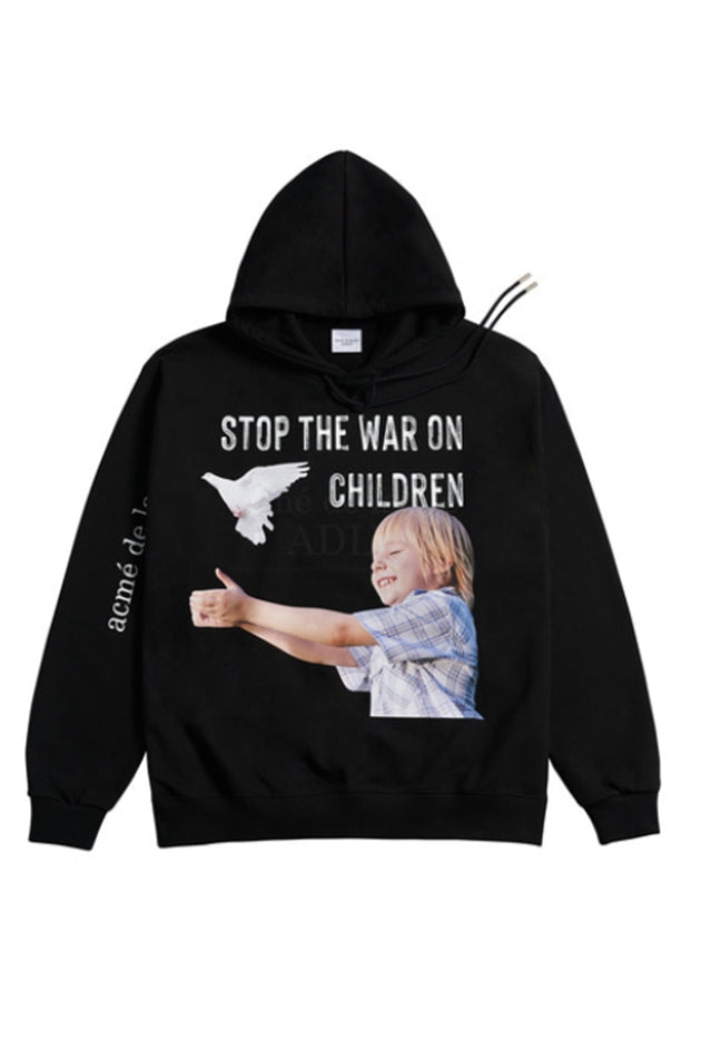 アクメドラビ(acme' de la vie) ADLV BABY FACE HOODIE BLACK STOP THE WAR ON CHILDREN