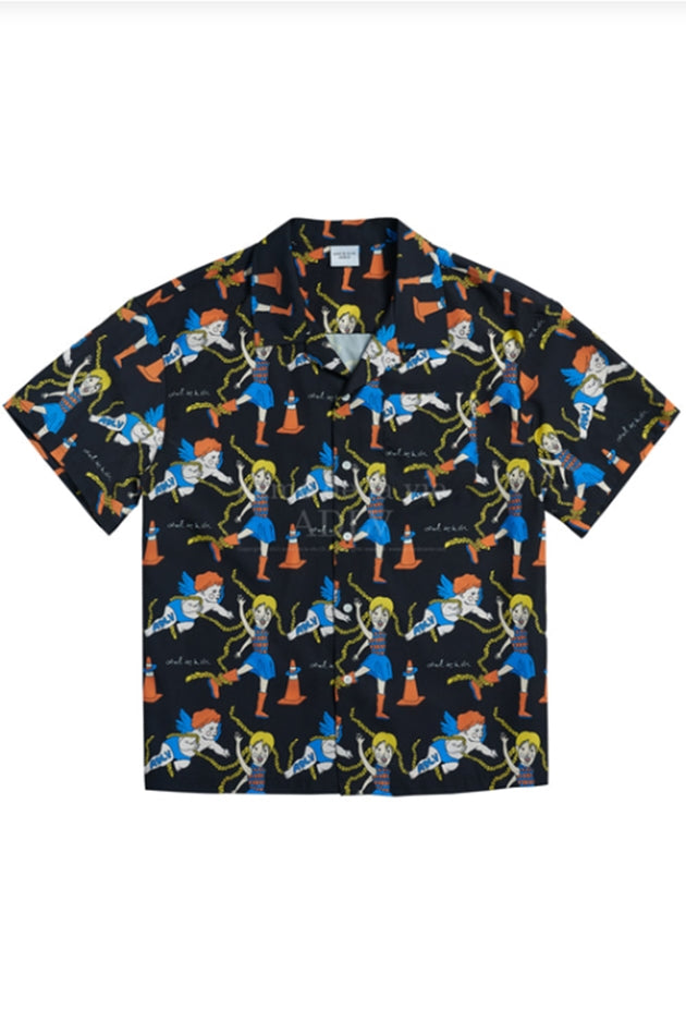 アクメドラビ(acme' de la vie)  ANGEL CHARACTER PATTERN SHIRTS BLACK