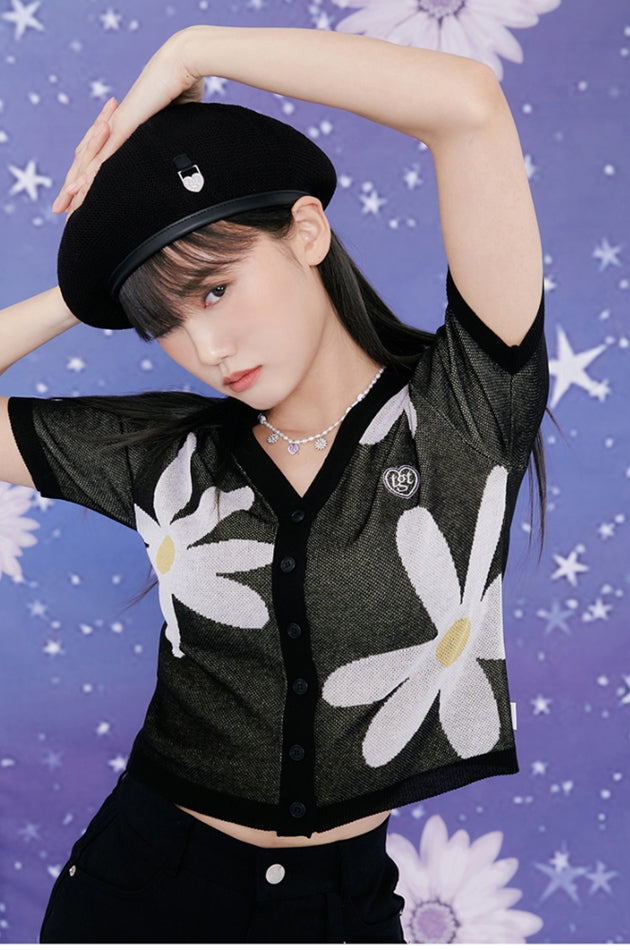 TARGETTO(ターゲット) DAISY JACQUARD CROP CARDIGAN_BLACK