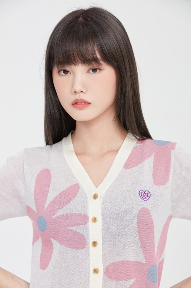 TARGETTO(ターゲット)  DAISY JACQUARD CROP CARDIGAN_OATMEAL