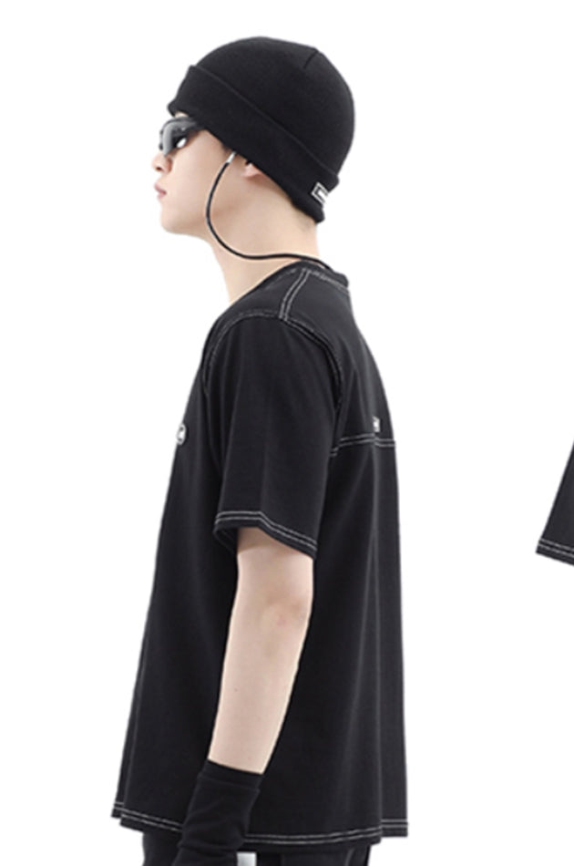 ベーシックコットン(BASIC COTTON) BCN logo stitch half top - black