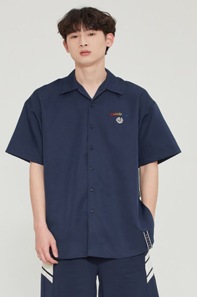 ロマンティッククラウン(ROMANTIC CROWN) FLOWER FACE BOWLING SHIRT_NAVY