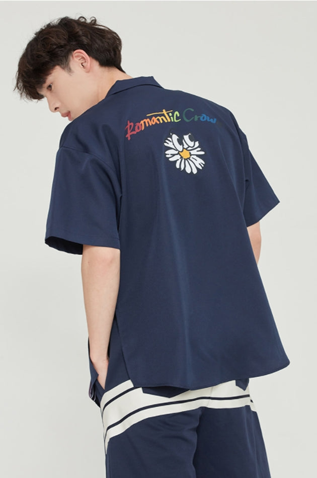 ロマンティッククラウン(ROMANTIC CROWN) FLOWER FACE BOWLING SHIRT_NAVY
