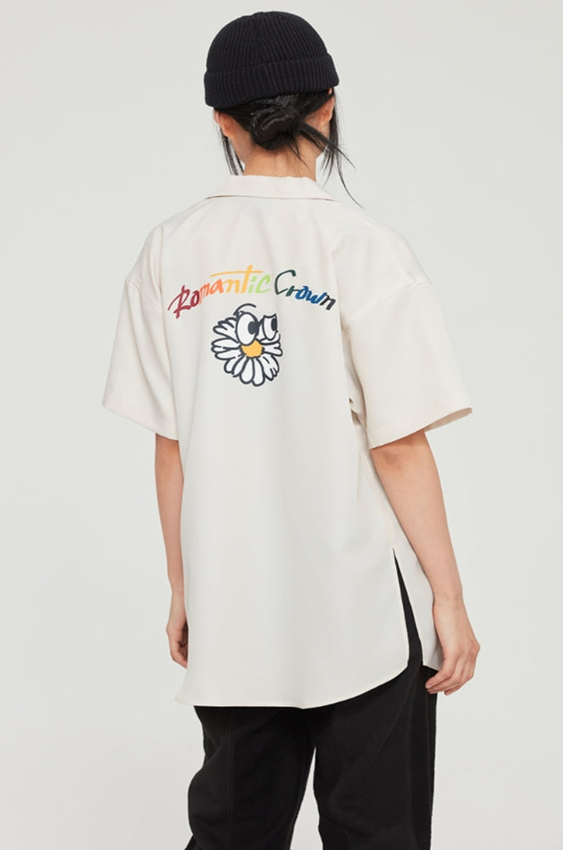 ロマンティッククラウン(ROMANTIC CROWN) FLOWER FACE BOWLING SHIRT_OATMEAL
