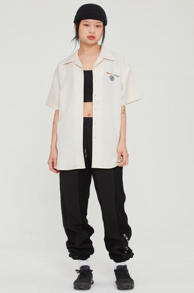 ロマンティッククラウン(ROMANTIC CROWN) FLOWER FACE BOWLING SHIRT_OATMEAL