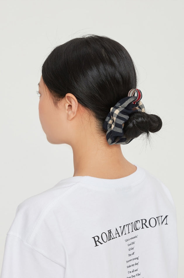 ロマンティッククラウン(ROMANTIC CROWN) CLASSIC CHECK SCRUNCHIE_NAVY