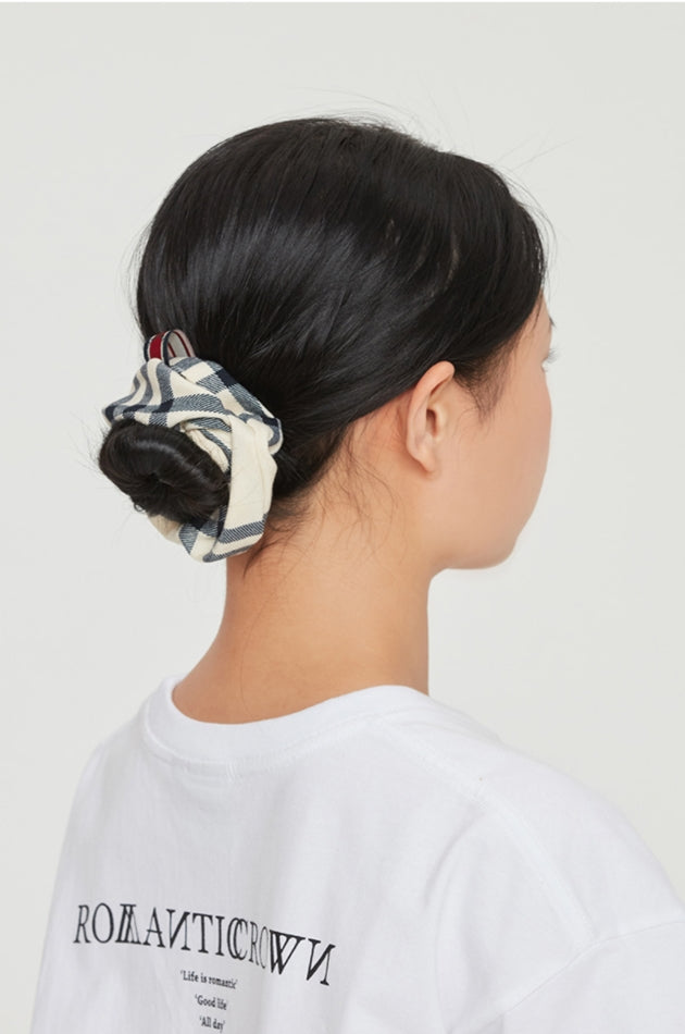 ロマンティッククラウン(ROMANTIC CROWN) CLASSIC CHECK SCRUNCHIE_OATMEAL