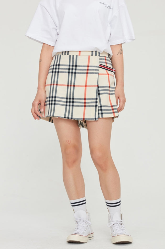 ロマンティッククラウン(ROMANTIC CROWN) CHECK WRAP SKIRT PANTS_OATMEAL