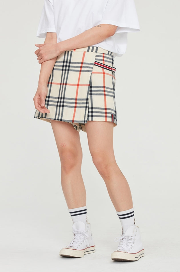 ロマンティッククラウン(ROMANTIC CROWN) CHECK WRAP SKIRT PANTS_OATMEAL
