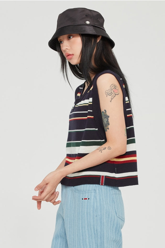 ロマンティッククラウン(ROMANTIC CROWN) V NECK SHORT VEST_NAVY