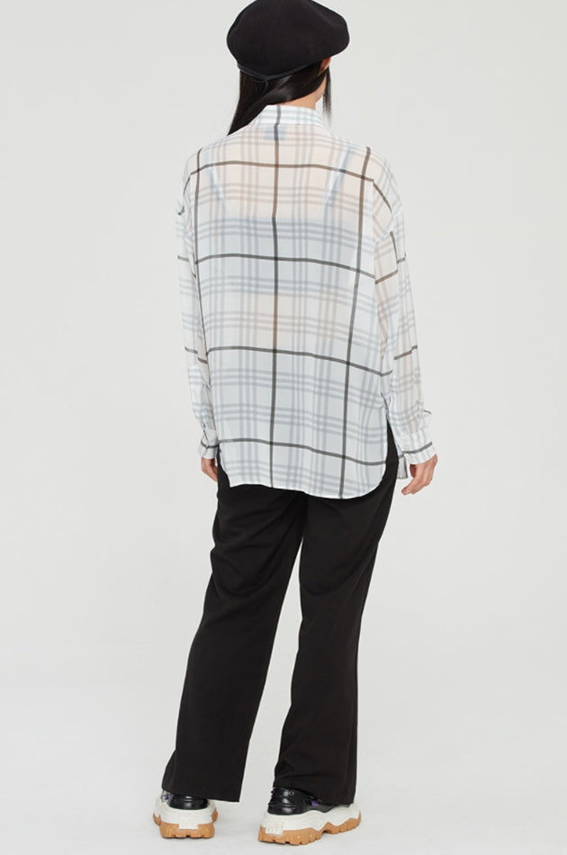 ロマンティッククラウン(ROMANTIC CROWN) WOMANS RELAX CHECK SHIRT_WHITE