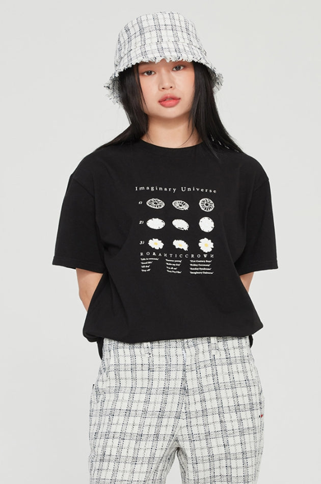 ロマンティッククラウン(ROMANTIC CROWN) FLOWER ILLUSTRATION TEE_BLACK
