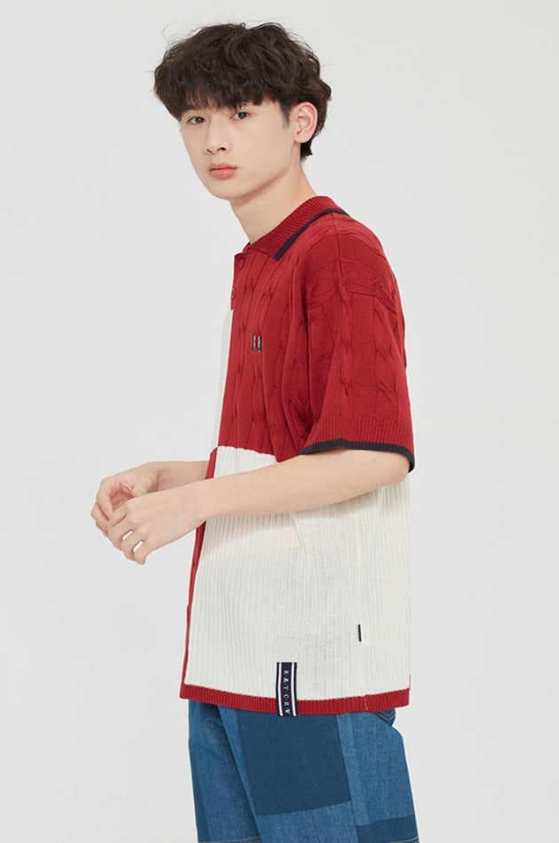 ロマンティッククラウン(ROMANTIC CROWN)  CHAIN KNIT POLO_BURGUNDY