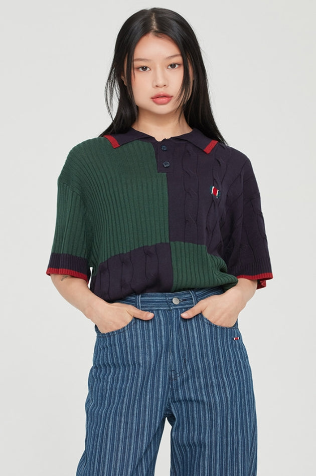 ロマンティッククラウン(ROMANTIC CROWN)  CHAIN KNIT POLO_GREEN