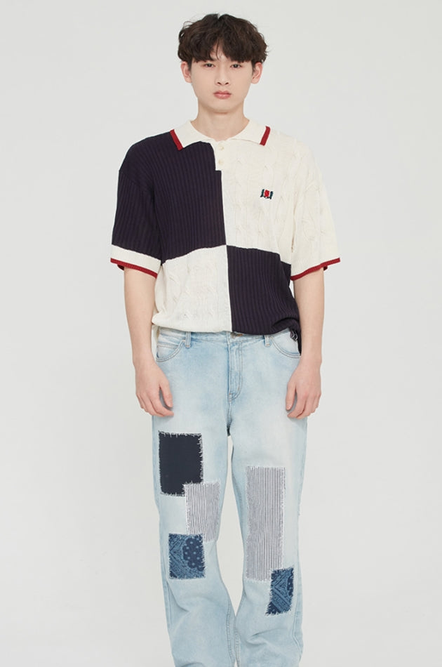 ロマンティッククラウン(ROMANTIC CROWN)  CHAIN KNIT POLO_NAVY