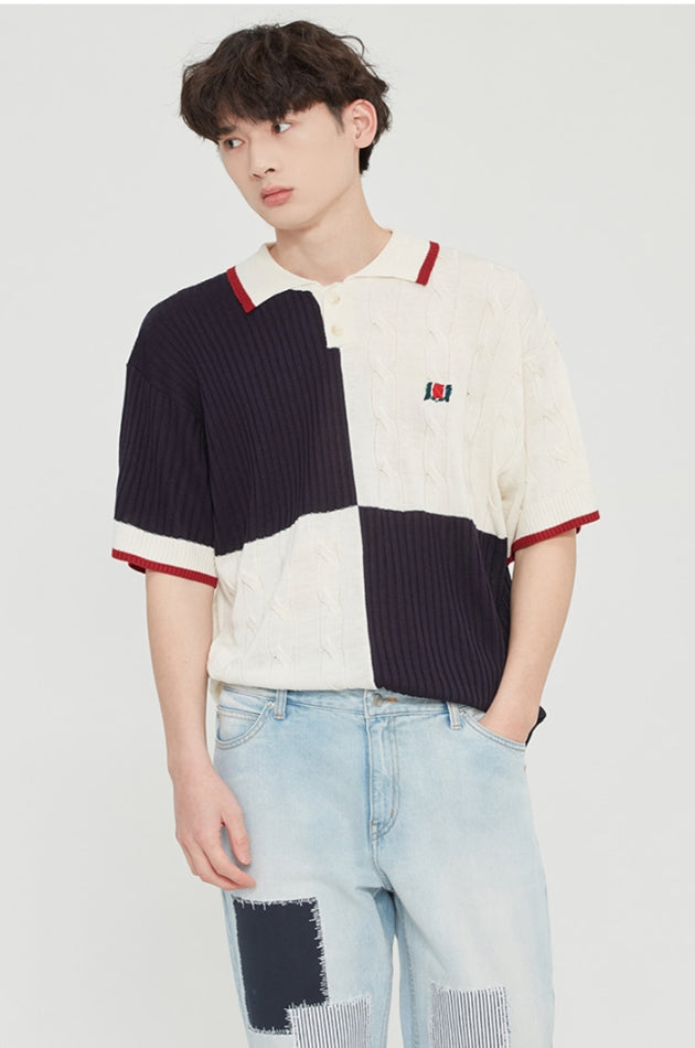 ロマンティッククラウン(ROMANTIC CROWN)  CHAIN KNIT POLO_NAVY