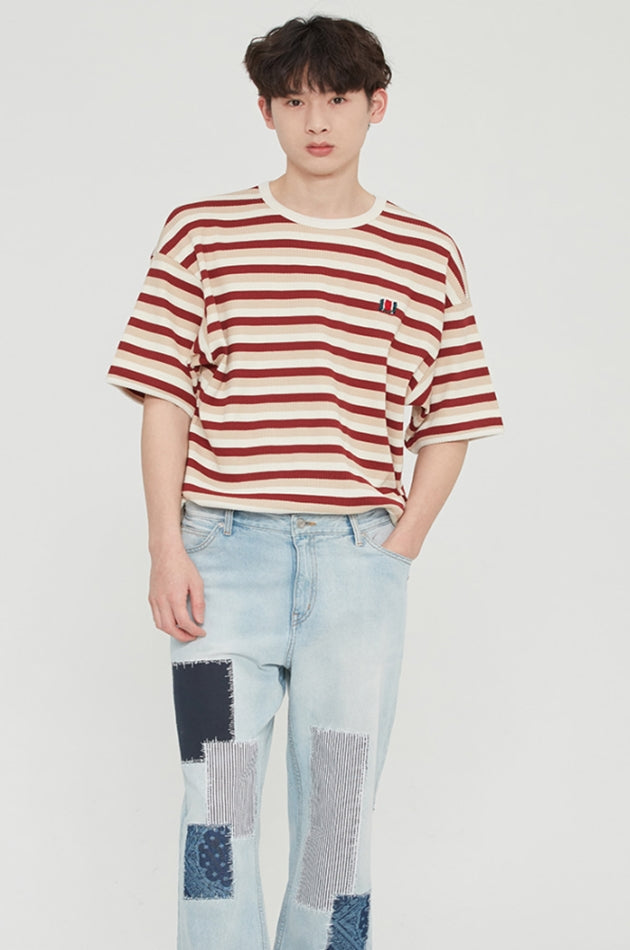 ロマンティッククラウン(ROMANTIC CROWN) STRIPE RIBBED TEE_BURGUNDY