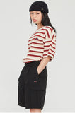 ロマンティッククラウン(ROMANTIC CROWN) STRIPE RIBBED TEE_BURGUNDY