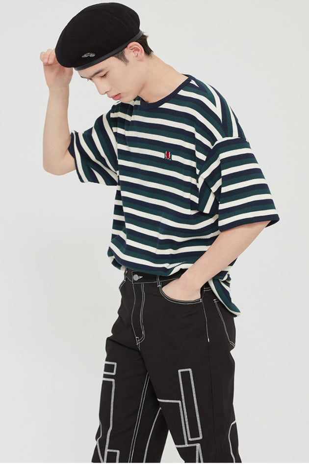 ロマンティッククラウン(ROMANTIC CROWN) STRIPE RIBBED TEE_GREEN