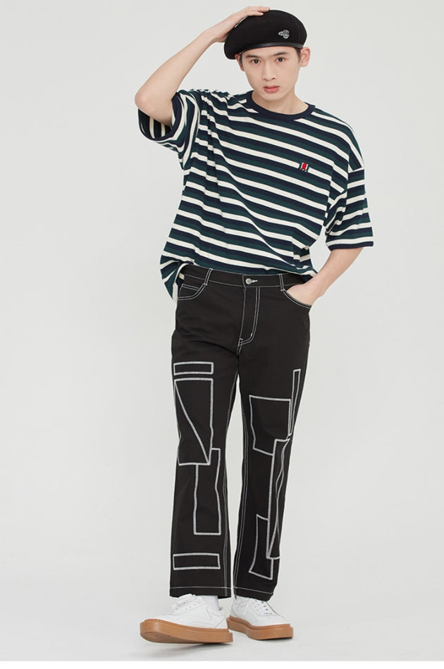 ロマンティッククラウン(ROMANTIC CROWN) STRIPE RIBBED TEE_GREEN