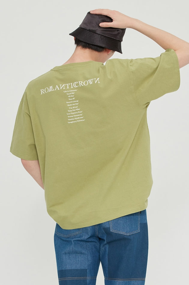 ロマンティッククラウン(ROMANTIC CROWN) SLOGAN LIST LOGO TEE_LIGHT KHAKI