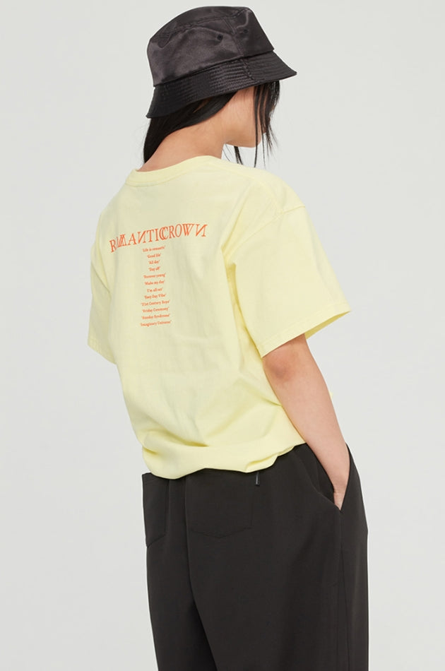 ロマンティッククラウン(ROMANTIC CROWN) SLOGAN LIST LOGO TEE_LIGHT YELLOW