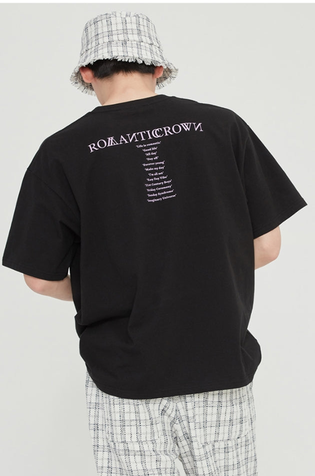 ロマンティッククラウン(ROMANTIC CROWN) SLOGAN LIST LOGO TEE_BLACK