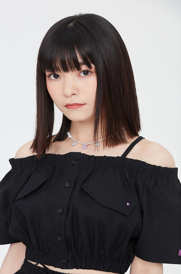 TARGETTO(ターゲット) LINEN CROP OFF SHOULDER SHIRT_BLACK