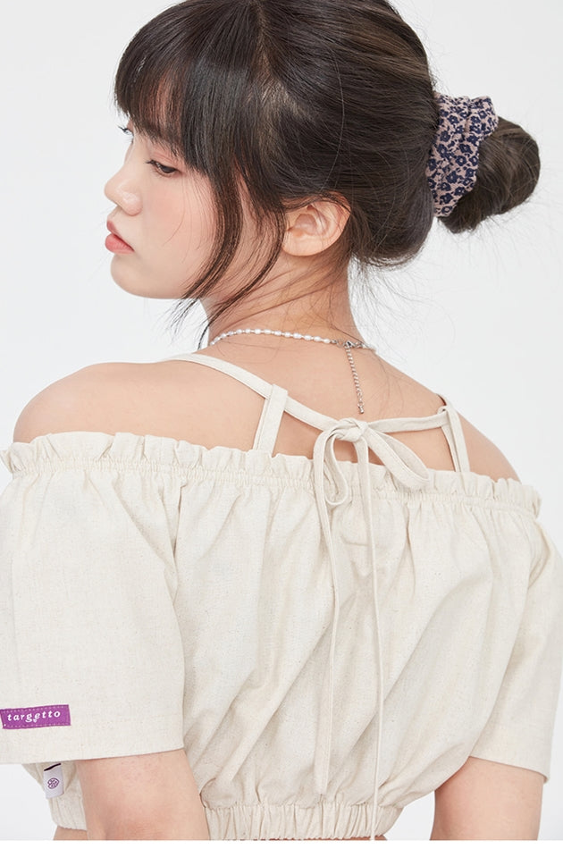 TARGETTO(ターゲット) LINEN CROP OFF SHOULDER SHIRT_OATMEAL