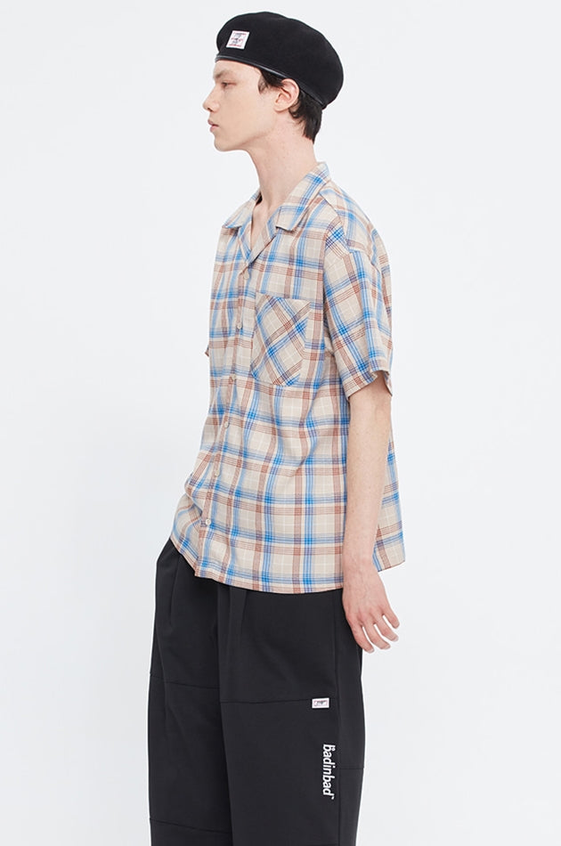 ベドインベド(BADINBAD)   SQUARE CHECK POCKET SHIRT_BEIGE