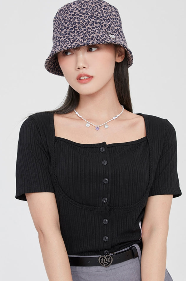 TARGETTO(ターゲット) LAYERED RIBBED CARDIGAN_BLACK