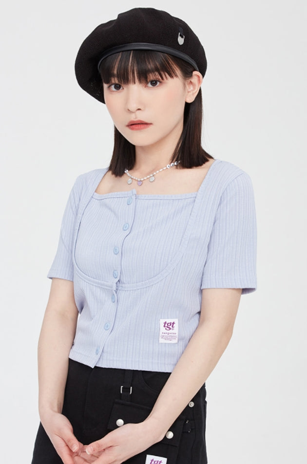 TARGETTO(ターゲット) LAYERED RIBBED CARDIGAN_LIGHT PURPLE