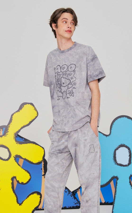 AQO_studiospace(アコスタジオスペース) AQO TIE DYED BEAR JOGGER PANTS GREY