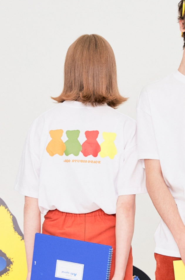 AQO_studiospace(アコスタジオスペース) AQO RAINBOW BEAR T-SHIRTS WHITE