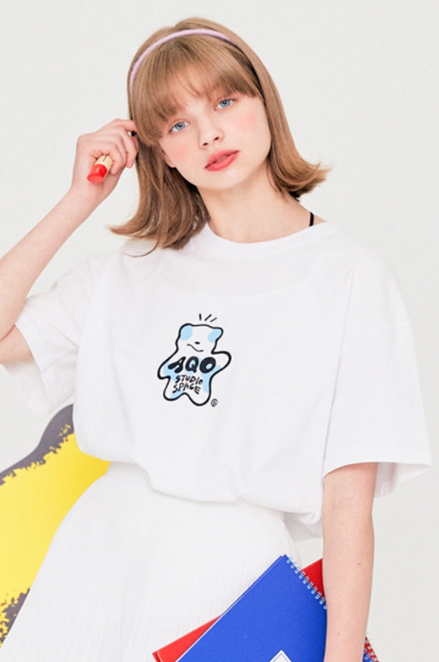 AQO_studiospace(アコスタジオスペース) AQO ULLOOK BEAR T-SHIRTS WHITE