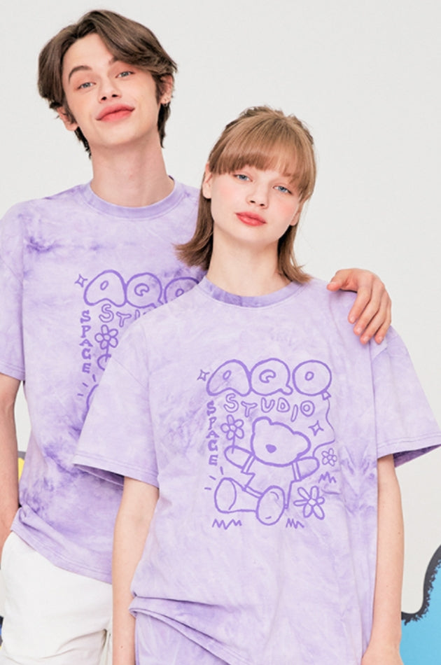 AQO_studiospace(アコスタジオスペース) AQO TIE DYED BEAR T-SHIRTS PURPLE