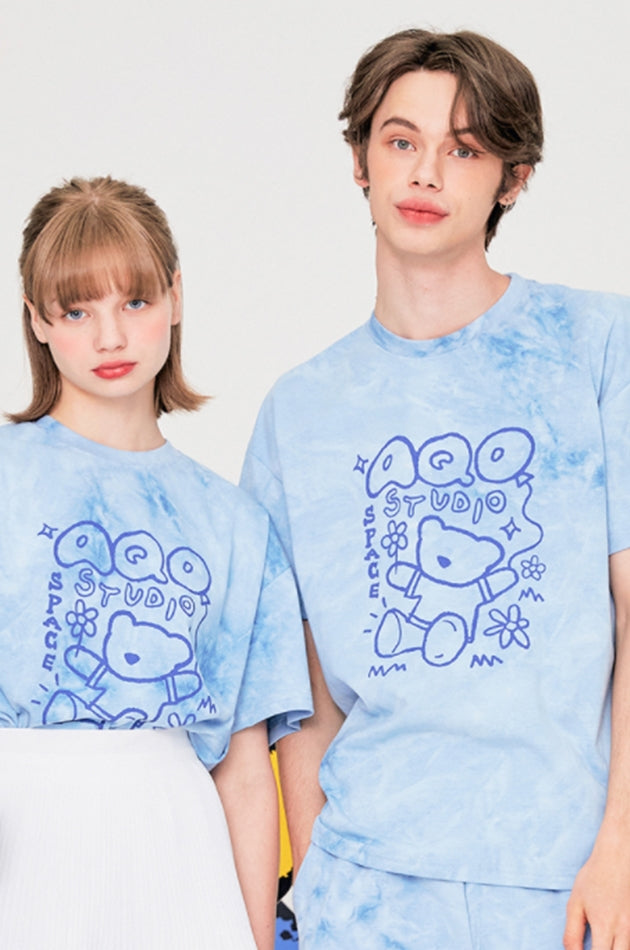 AQO_studiospace(アコスタジオスペース) AQO TIE DYED BEAR T-SHIRTS SKYBLUE