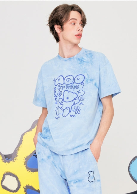 AQO_studiospace(アコスタジオスペース) AQO TIE DYED BEAR T-SHIRTS SKYBLUE