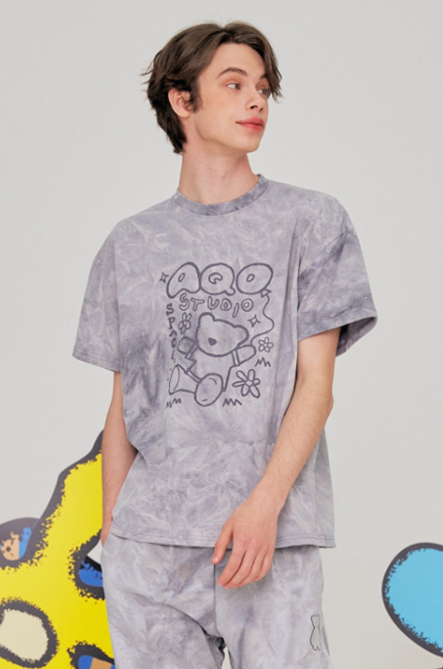 AQO_studiospace(アコスタジオスペース) AQO TIE DYED BEAR T-SHIRTS GREY